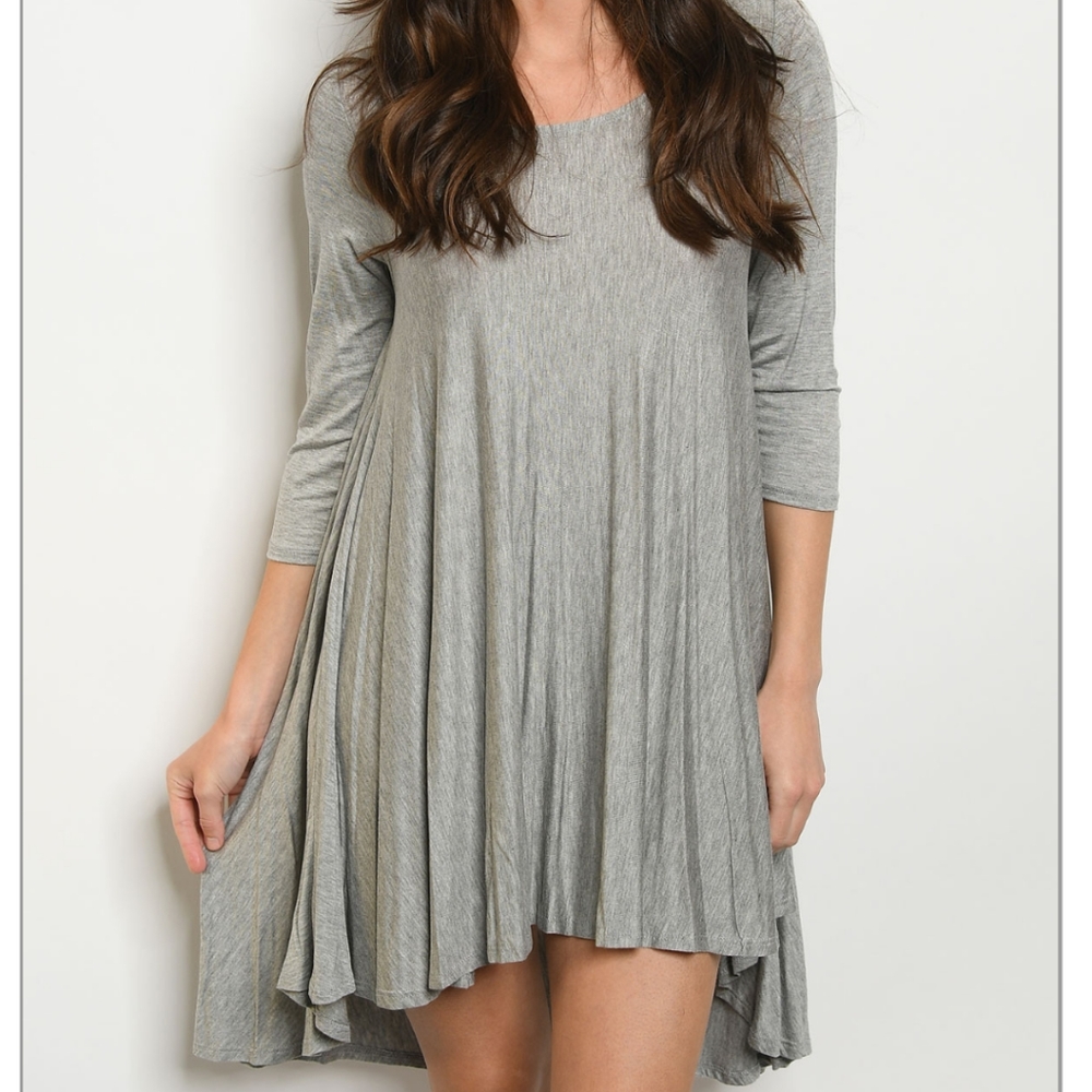 NEW FIRST LOOK Gray T-Shirt Tunic Dress ASYMMETRICAL HEM 3/4 SLEEVE